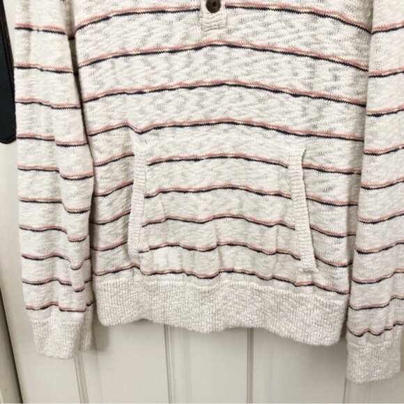 Faherty | Striped Henley Sweater Hoodie Coastal Beach Surfer Large - Picture 5 of 13